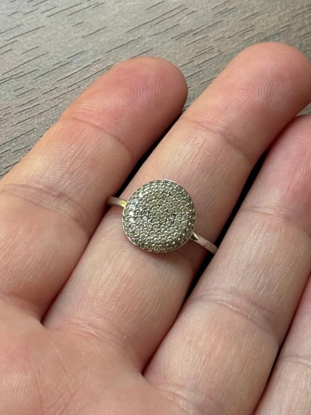 Simple Sterling Silver and CZ Pave Ring Marked CC